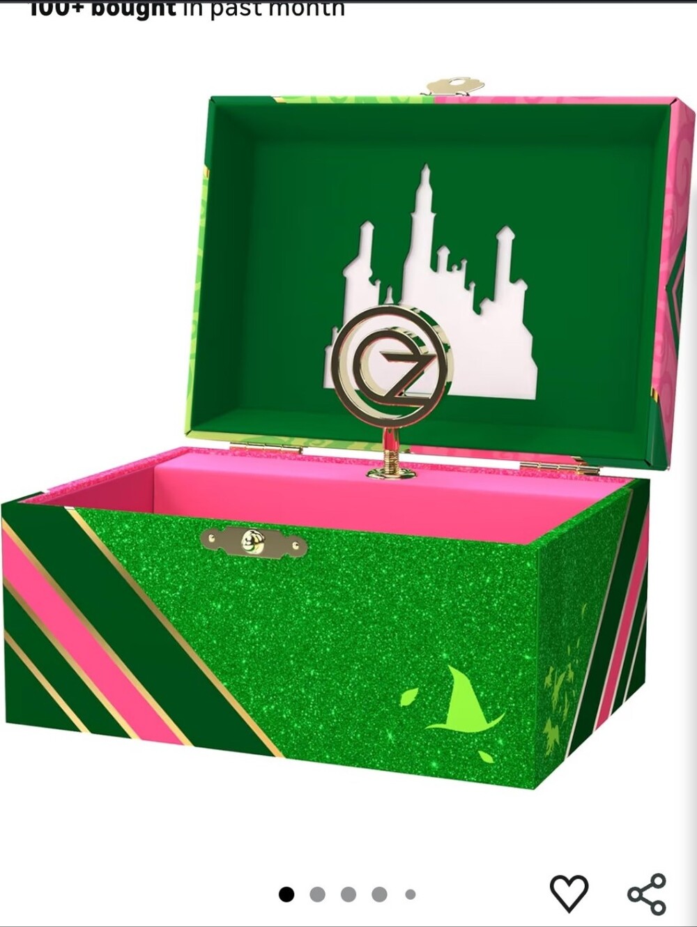 Wicked Glitter Green And Pink Musical Jewelry Box NEW